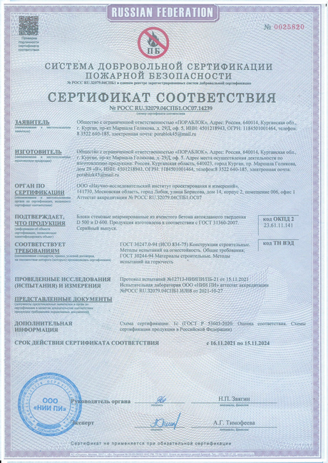 Сертификат соответствия пожарной безопасности 